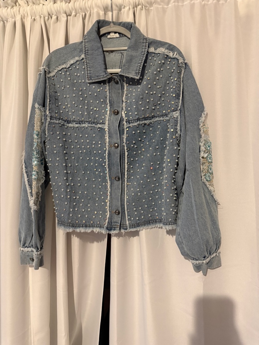 POL Light Blue Studded Denim Jacket for Women PTP 22